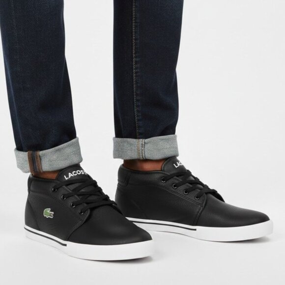 Lacoste Other - Lacoste Mens Size 7 Black Leather Ampthill LCR3 SPM Mid Lace-Up Sneakers Shoes